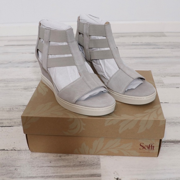 Sofft Sosie Wedge Sandal Grey Suede 11 New in Box - Picture 1 of 12